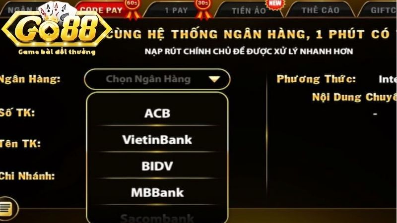 Nạp tiền qua ngân hàng 